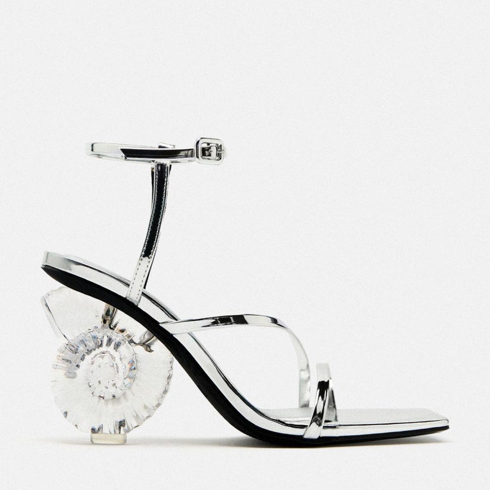 Zara shell heel metallic sandals 7 1/2 NWT